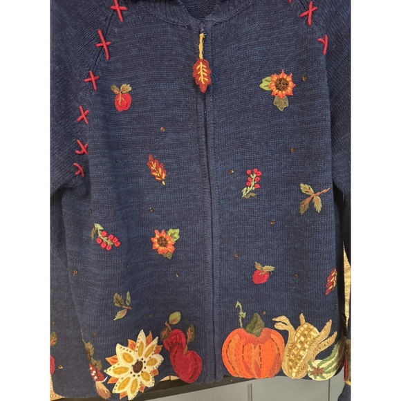 Vintage Tiara International Zip Sweater Embroidered Fall Autumn Sweater Sz L - Picture 3 of 8